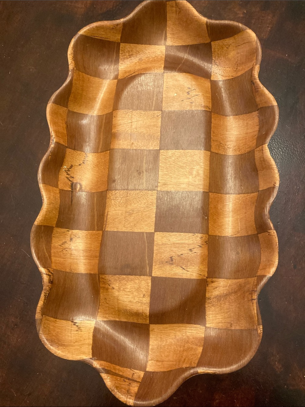 Checkerboard Wooden Decorative Tray - Brown